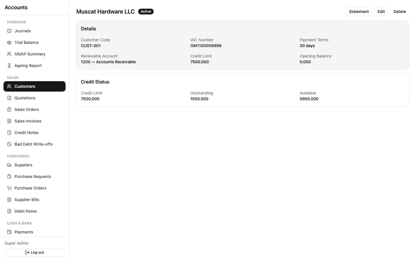 Customer detail page