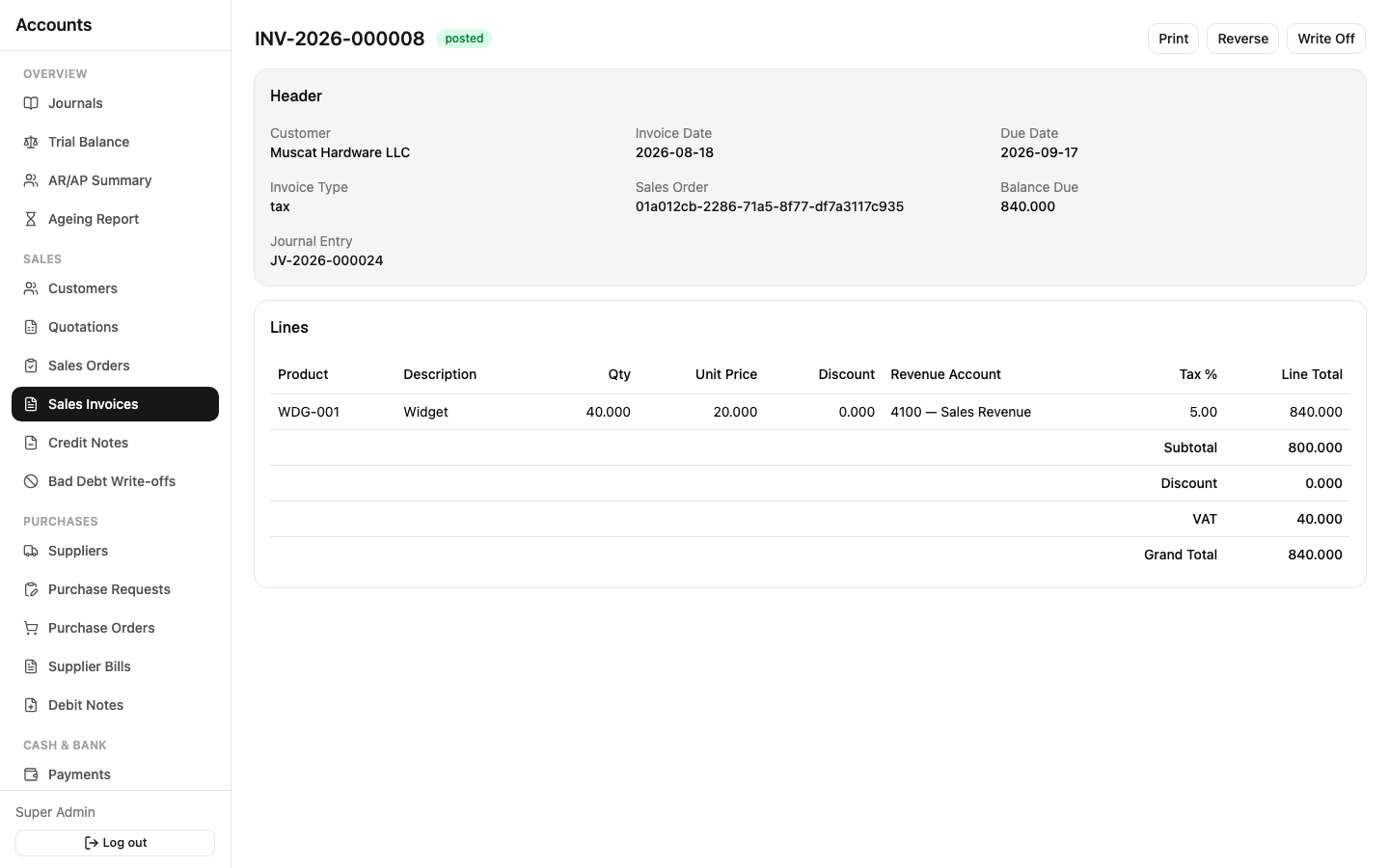 Sales invoice detail