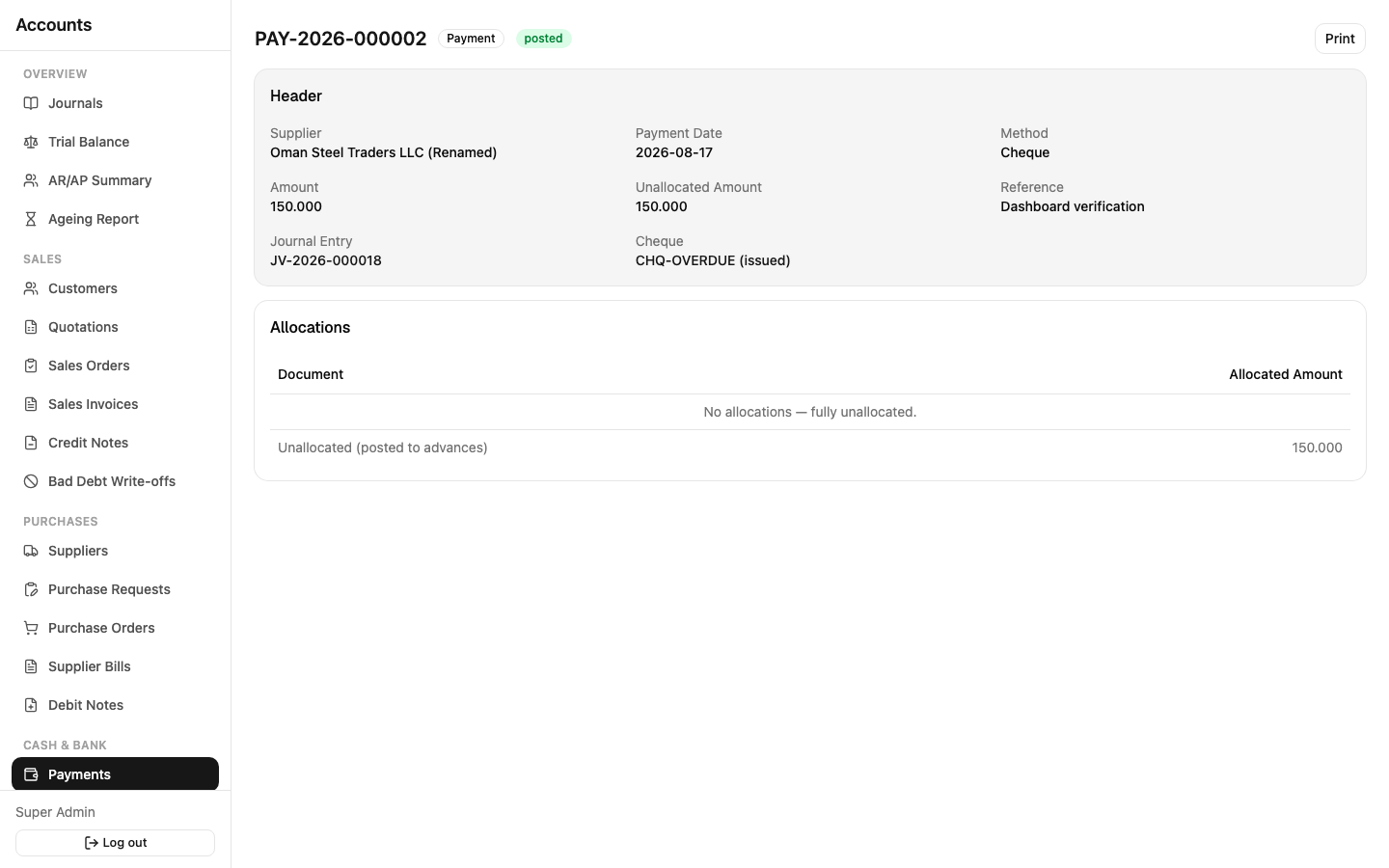 Payment detail