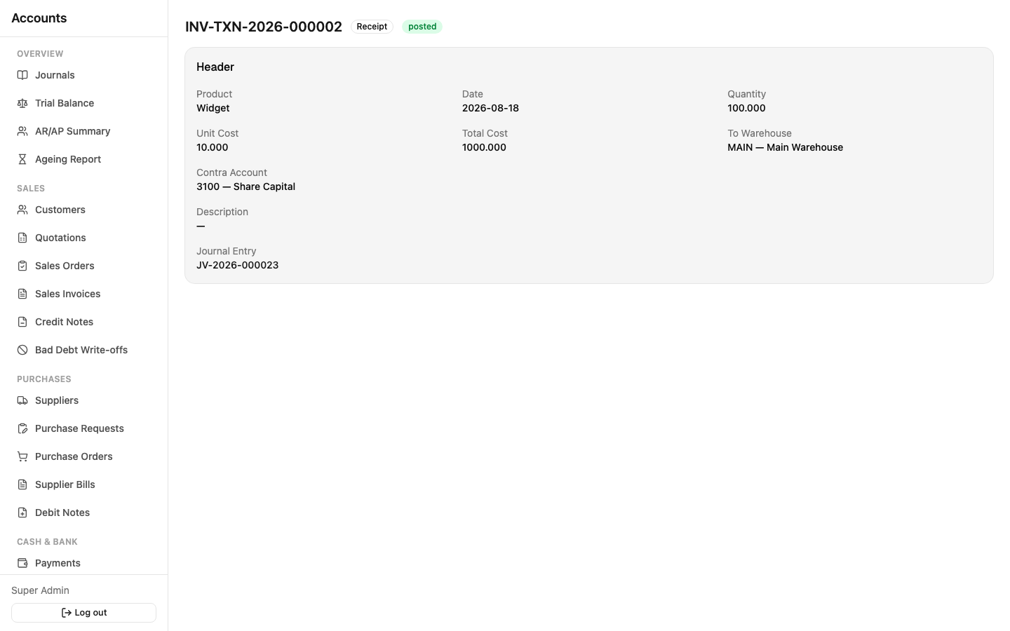 Inventory transaction detail