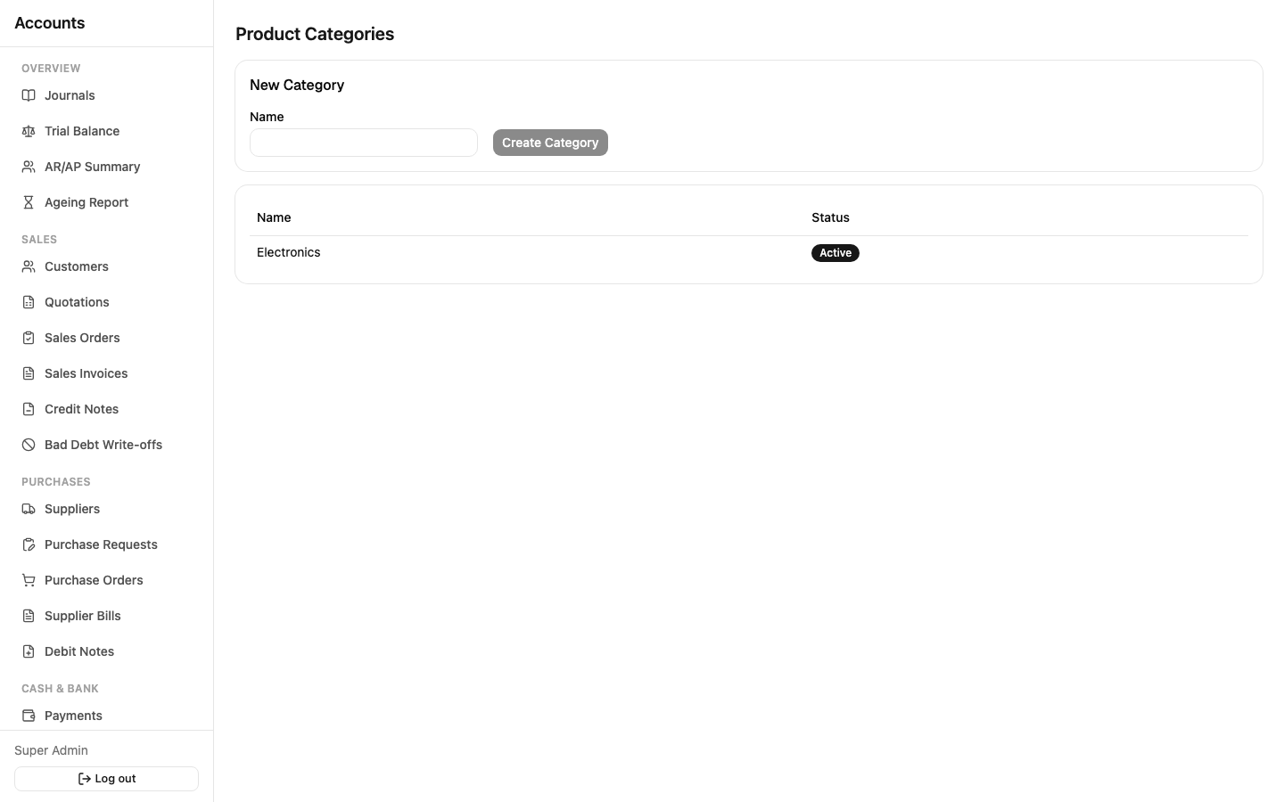 Product categories list