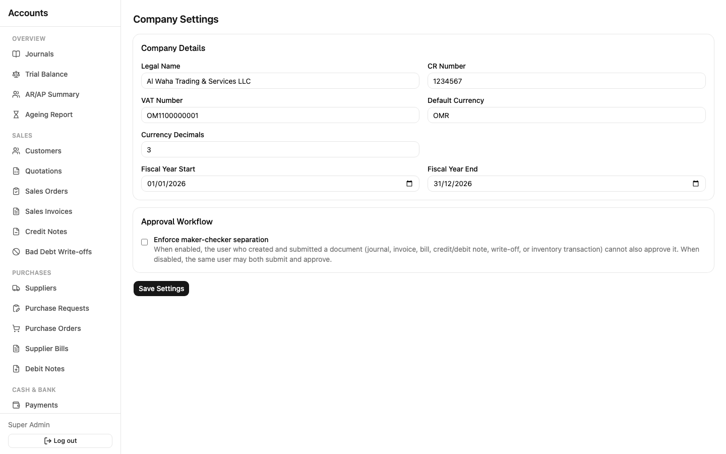 Company settings