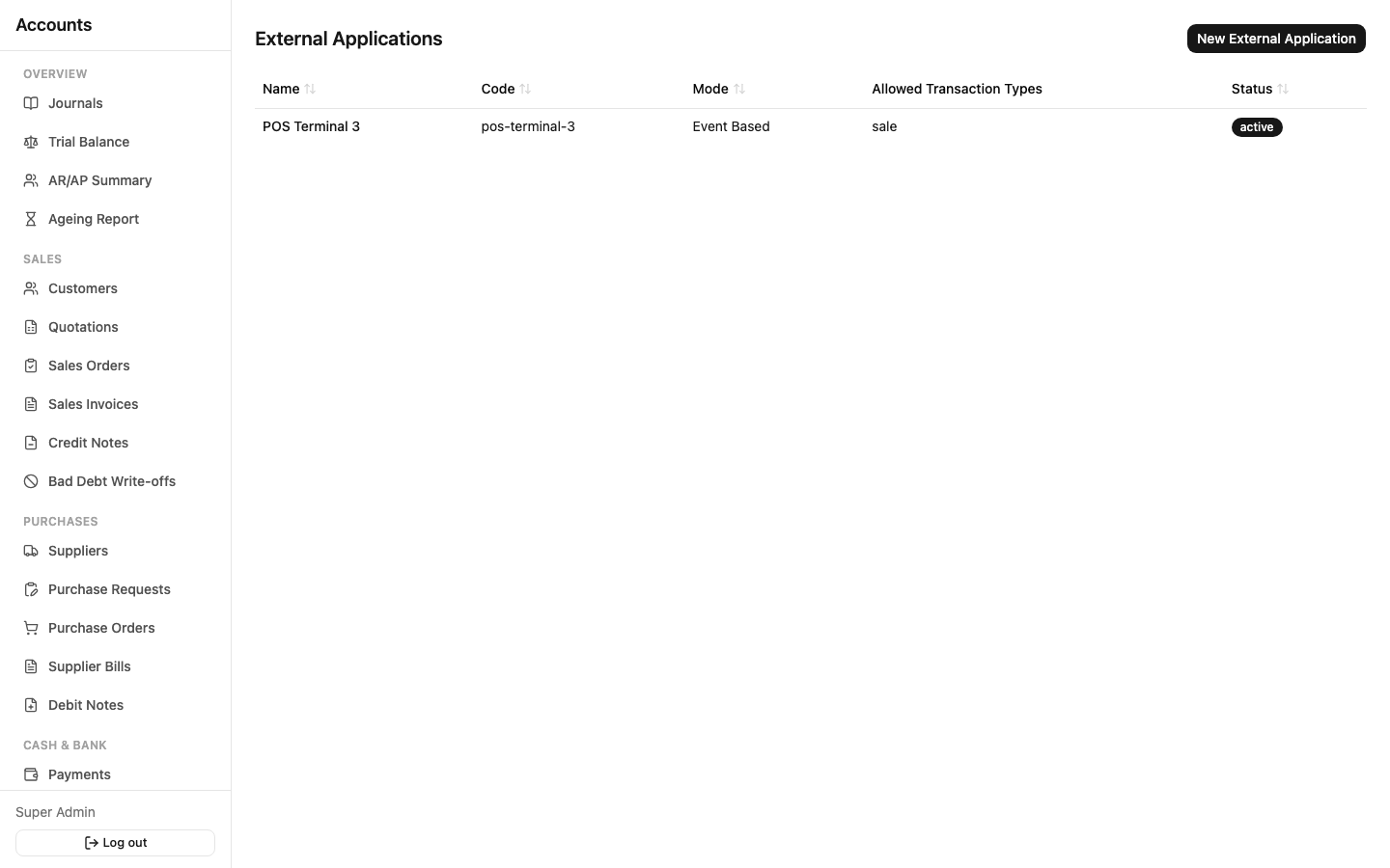 External applications list