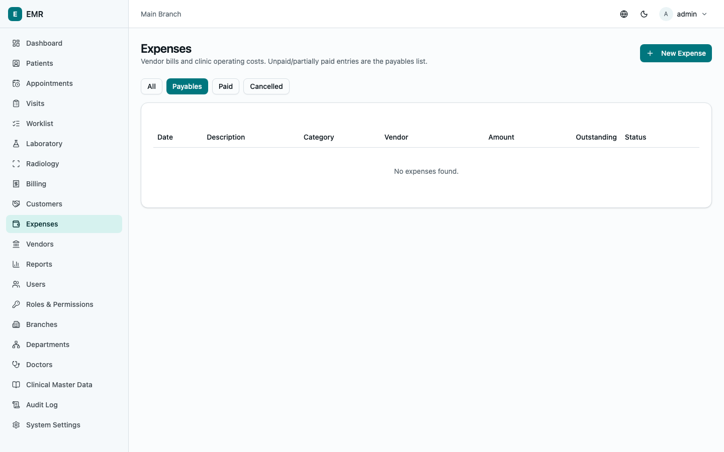 Expenses screen
