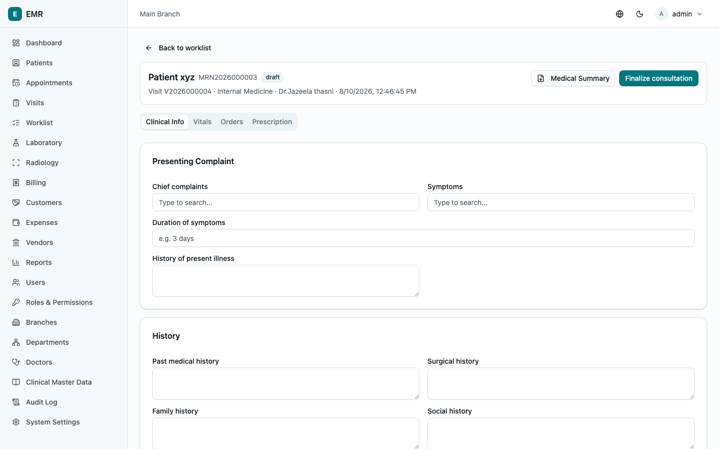 Consultation screen