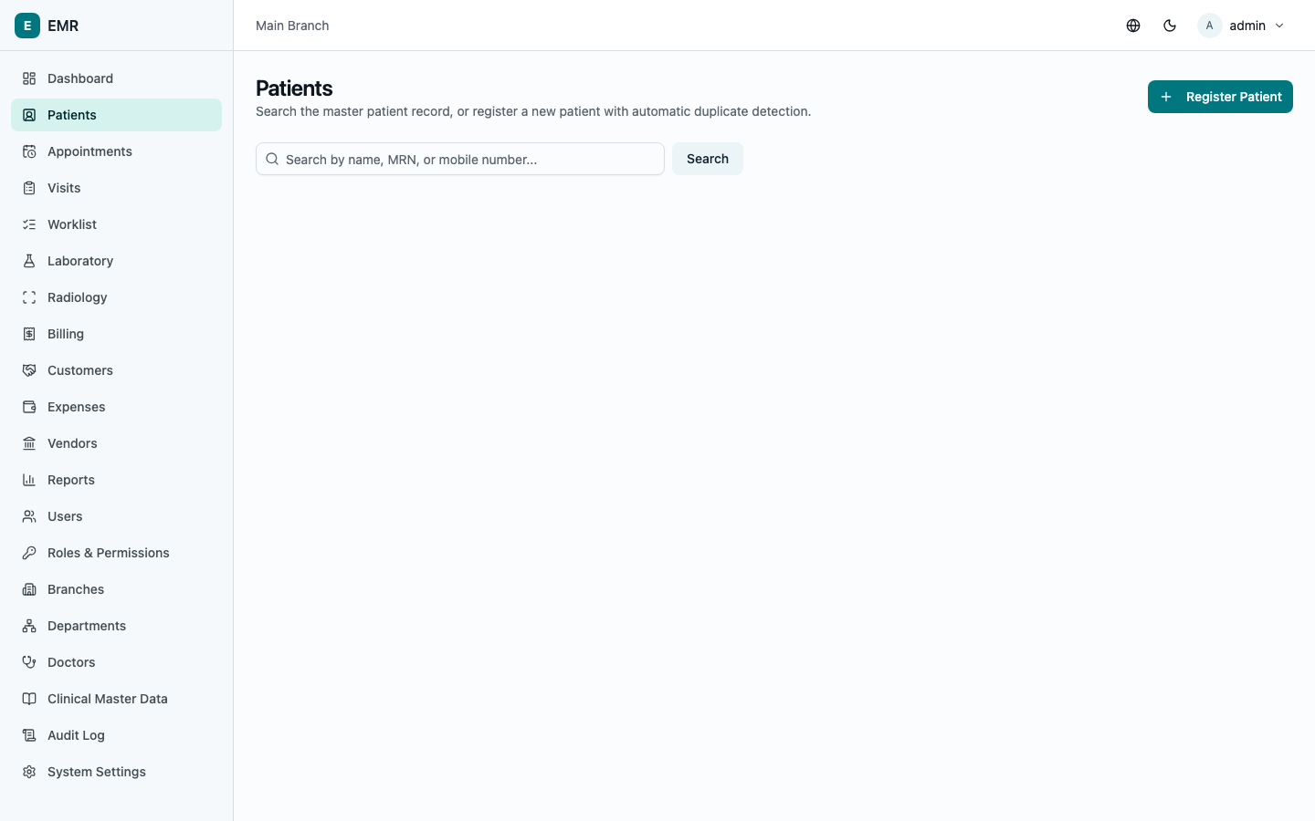 Patients list screen