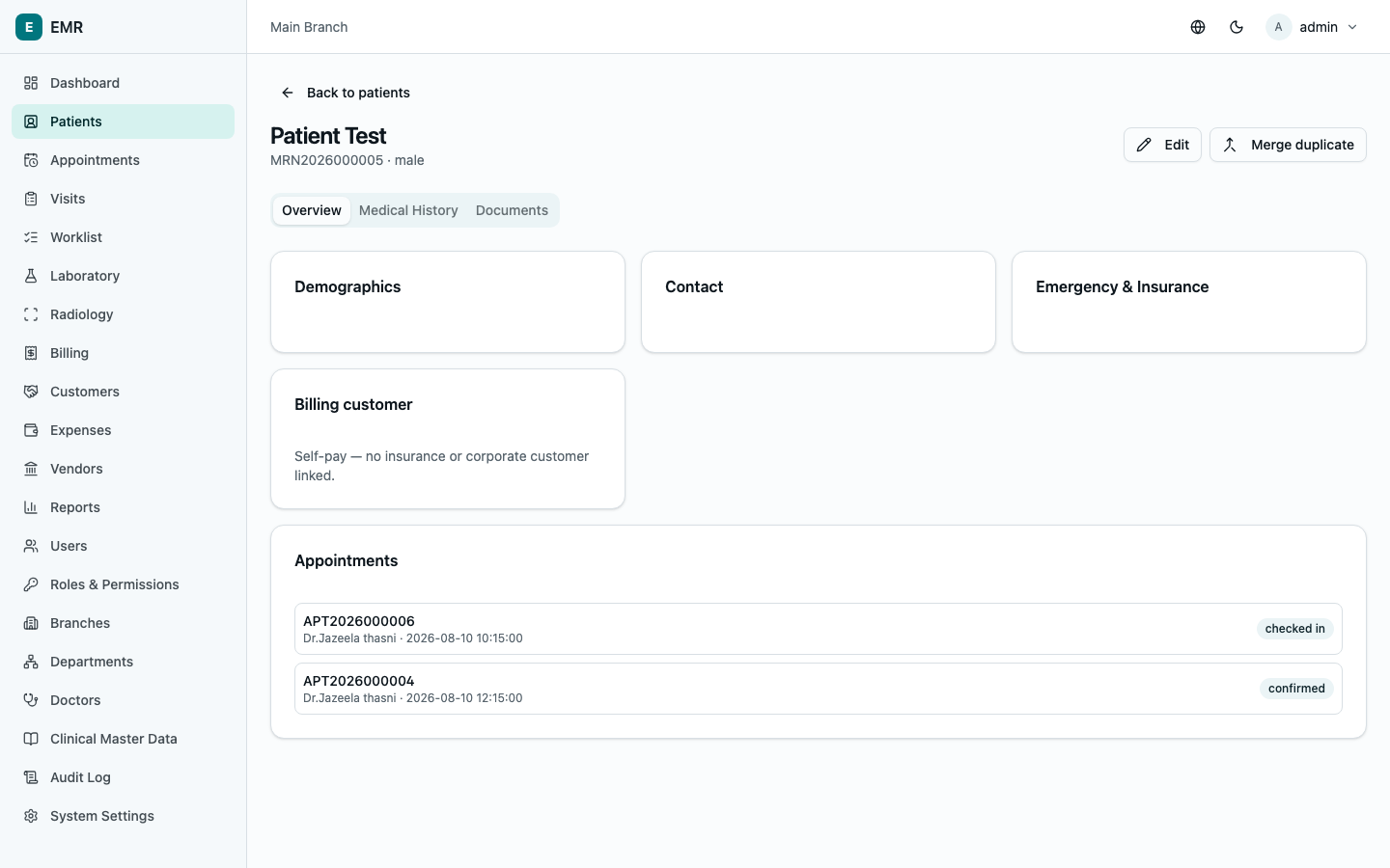 Patient detail record