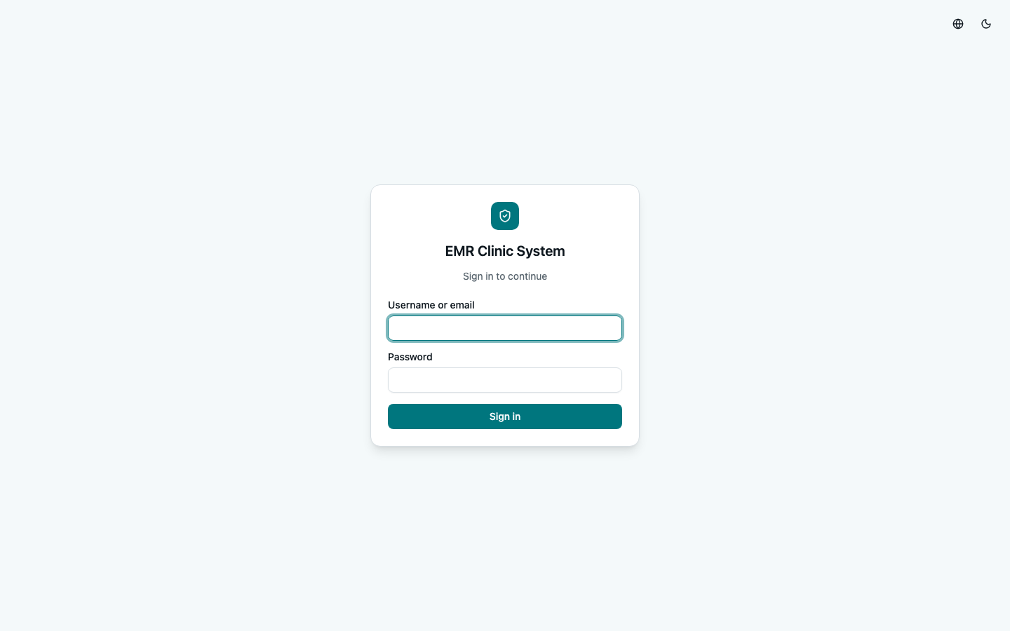 EMR login screen