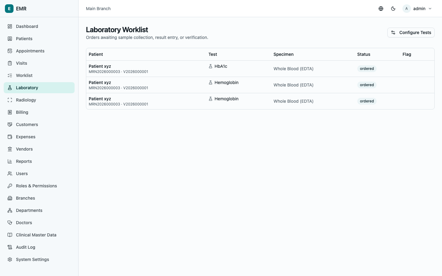 Laboratory worklist