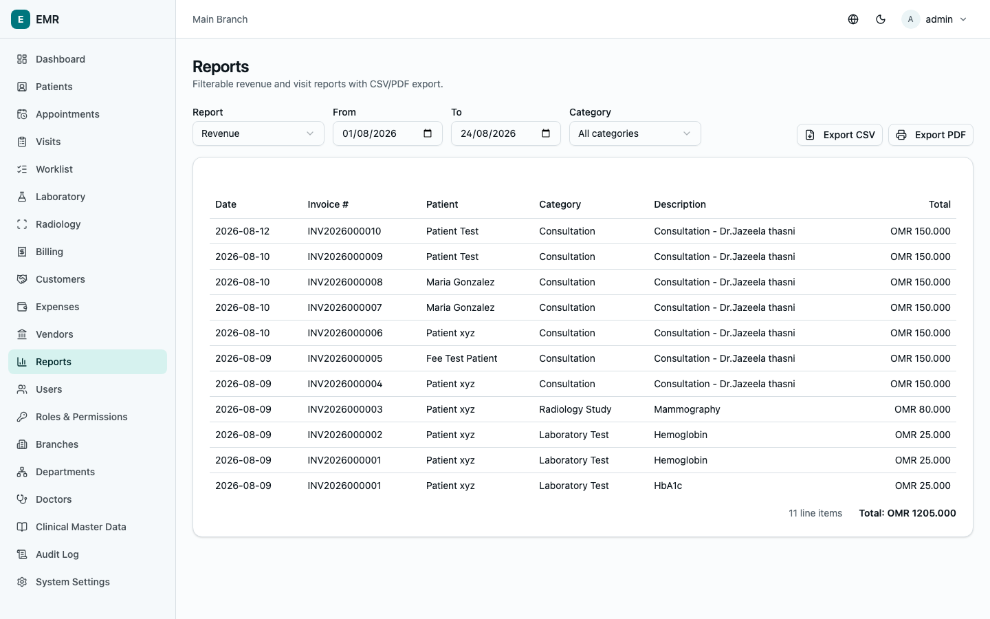 Reports page