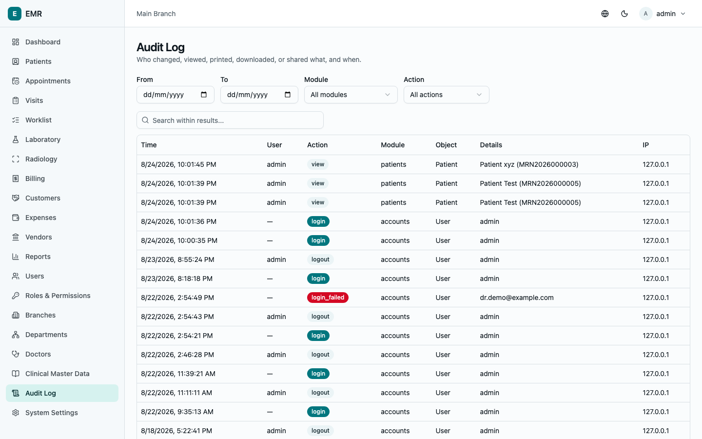 Audit log