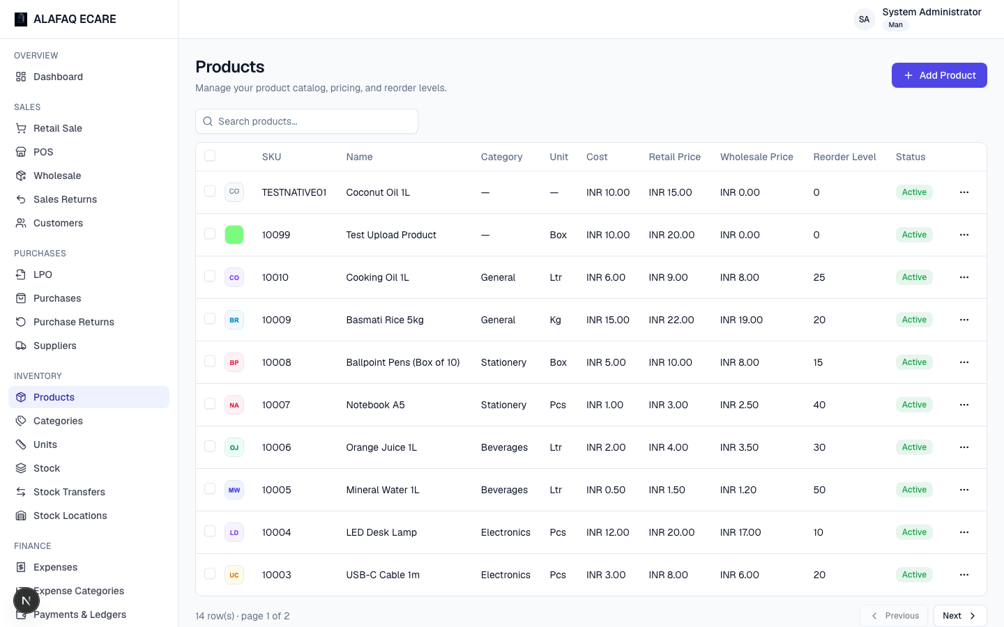 Products list