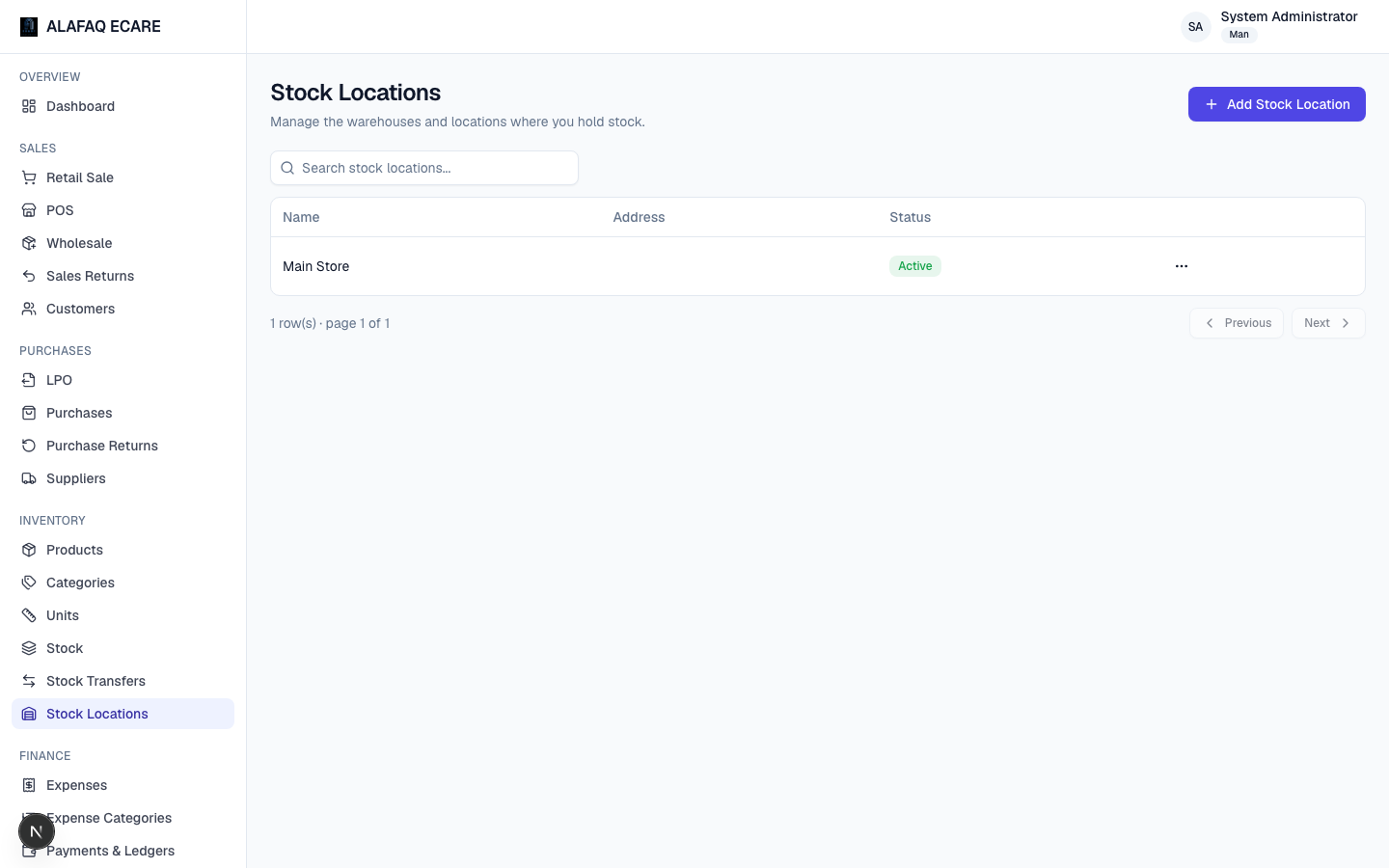 Stock locations list