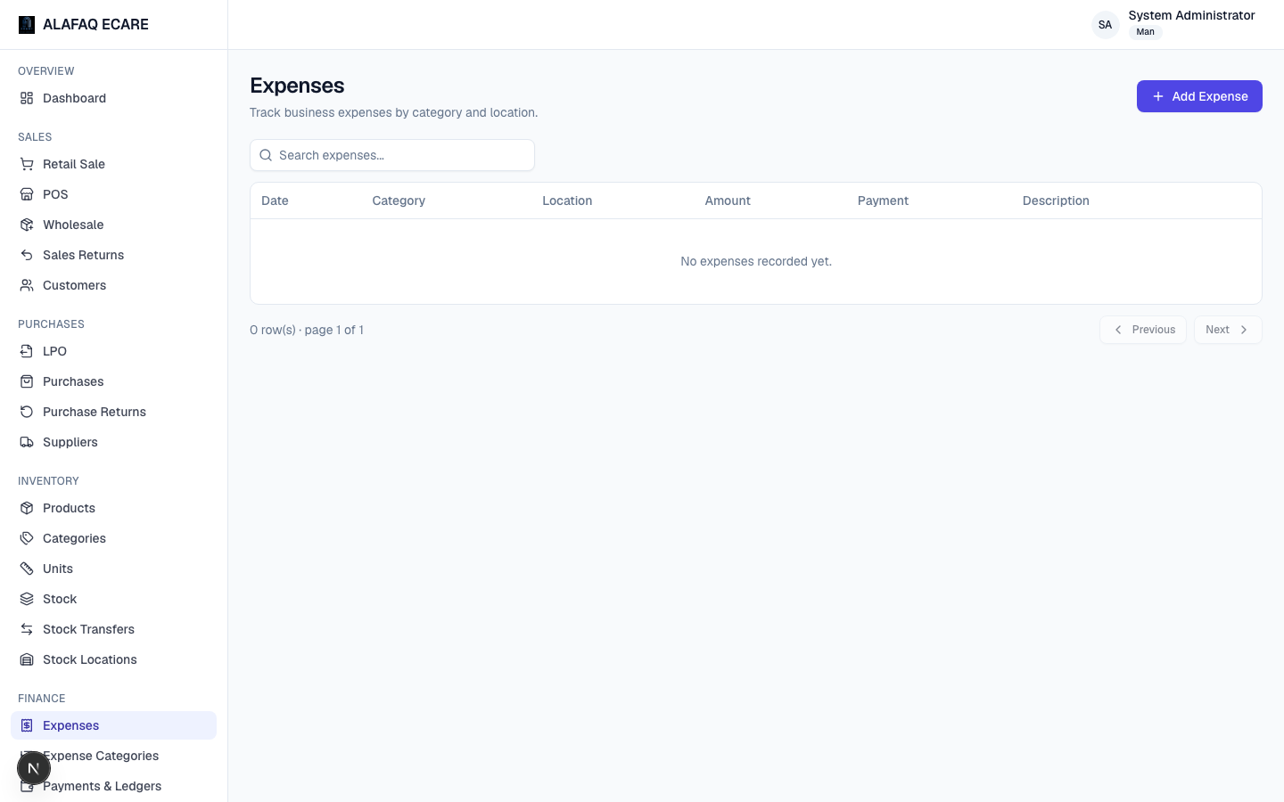 Expenses screen