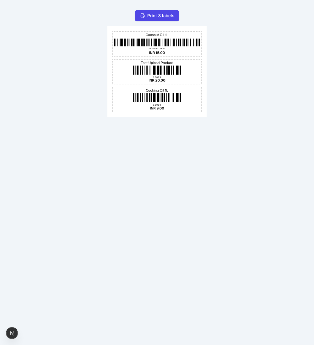 Barcode labels sheet