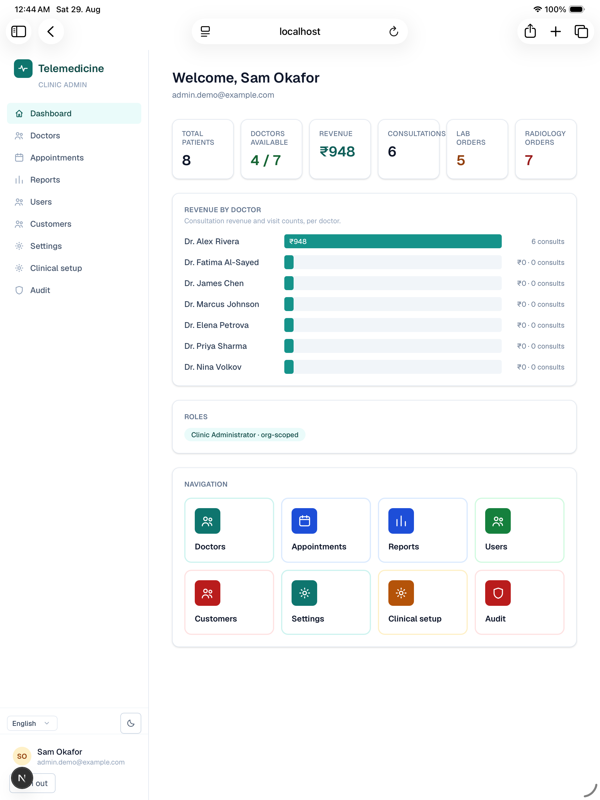 Clinic admin dashboard