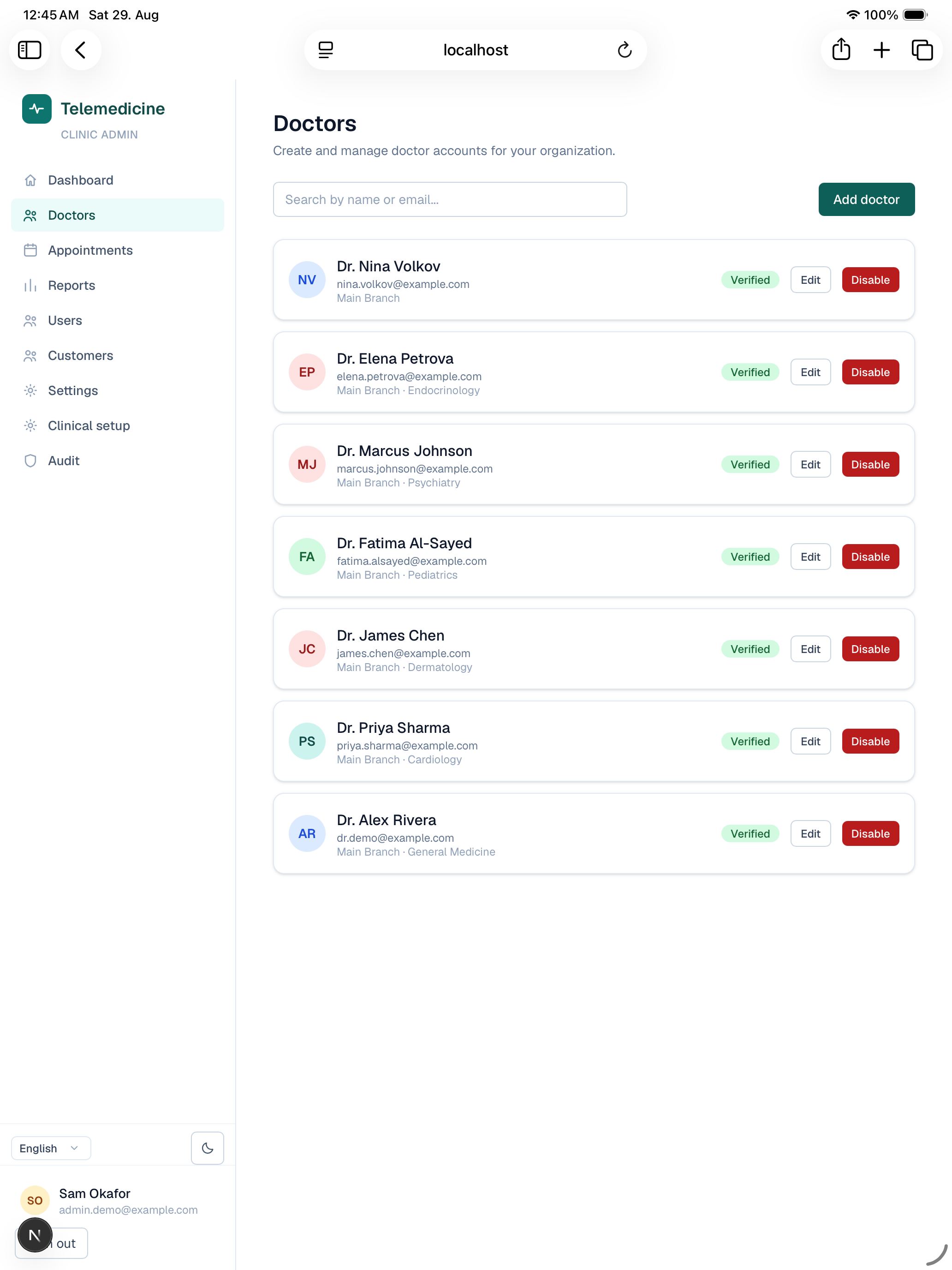 Manage doctors