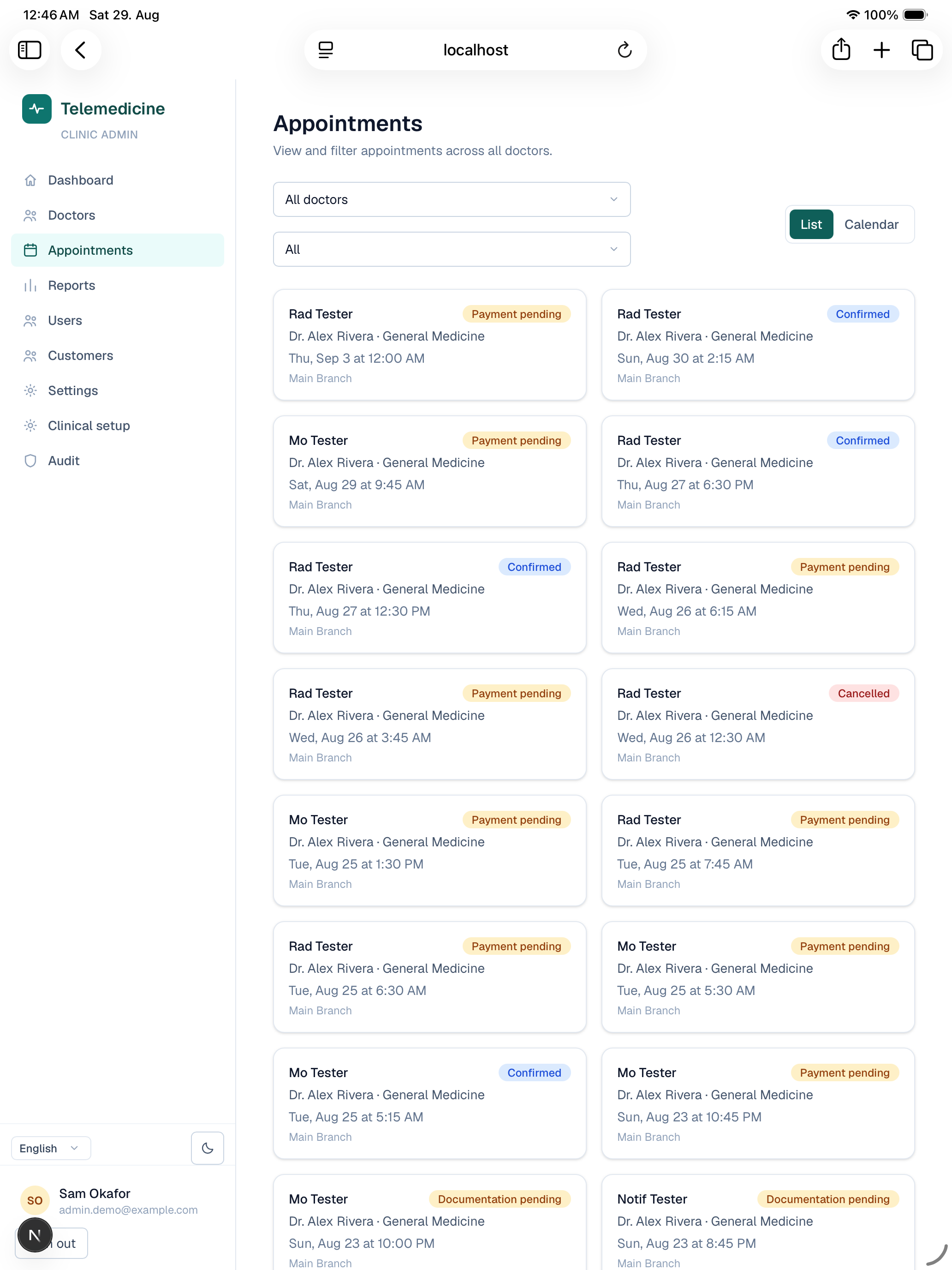 Appointments console