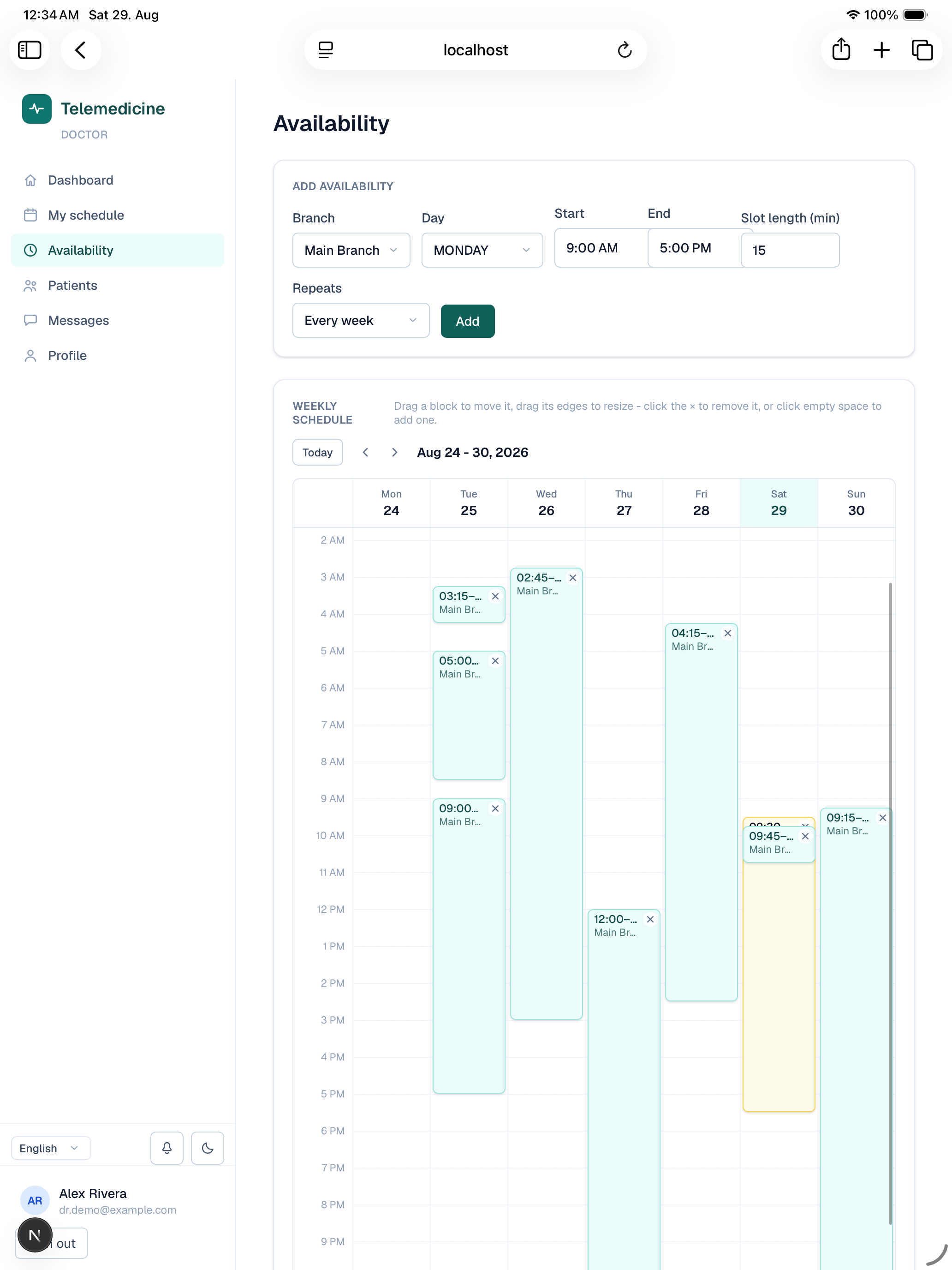 Availability editor