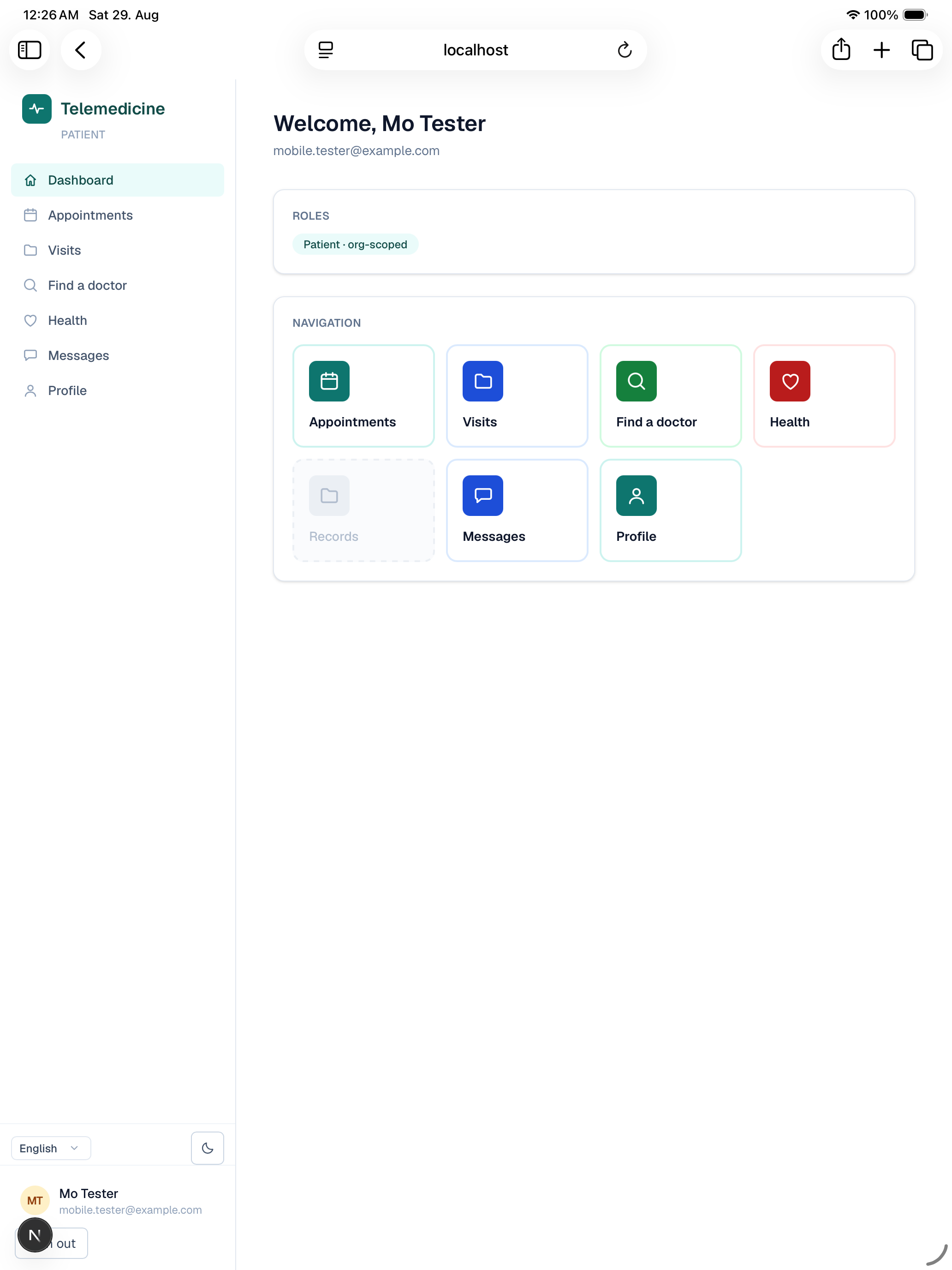 Patient dashboard