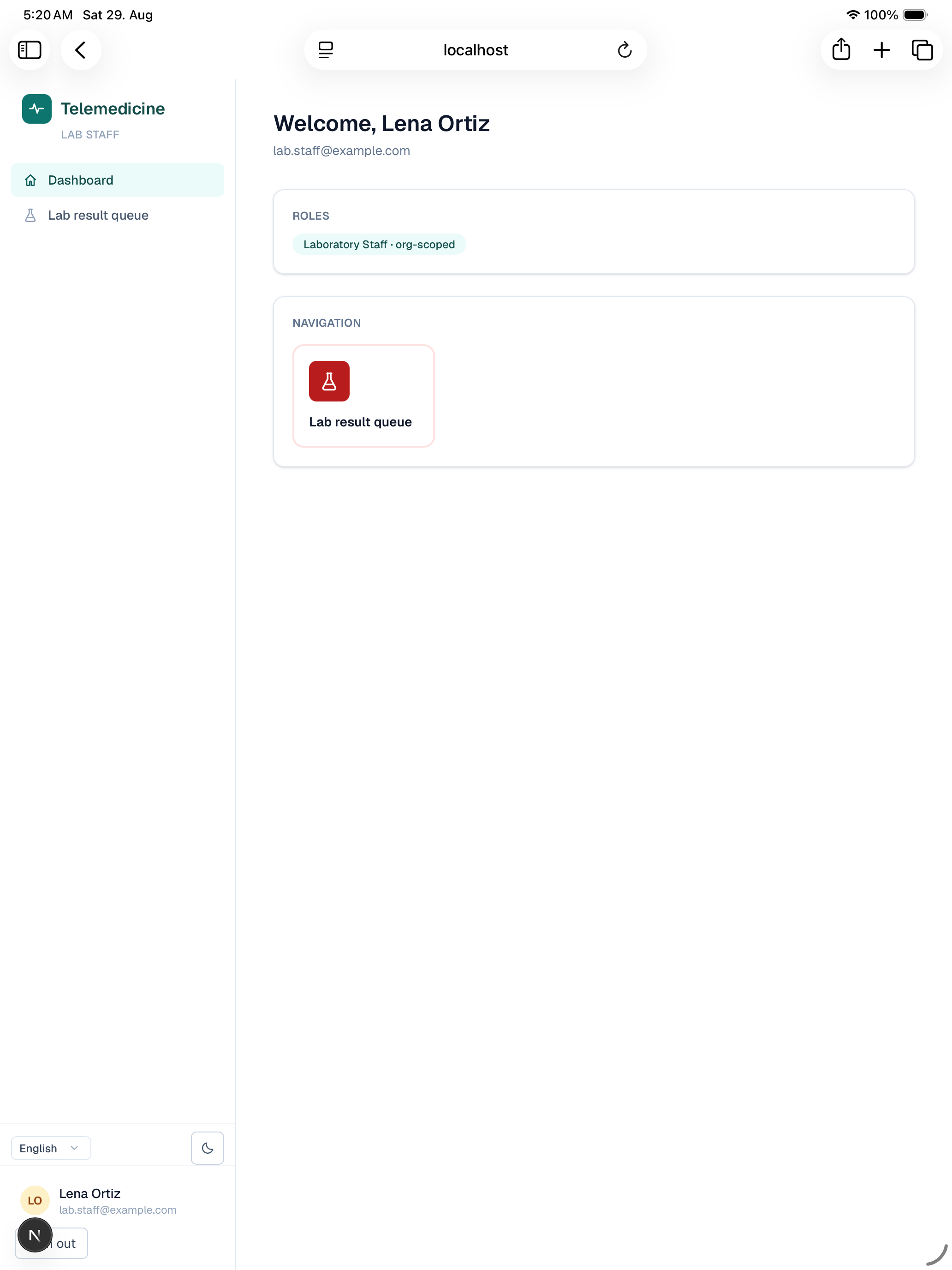 Lab staff dashboard